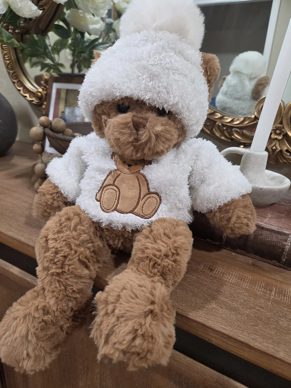HUNTER Brown Teddy Bear Plush with White Hat & Sweater - Soft Cuddly Toy
